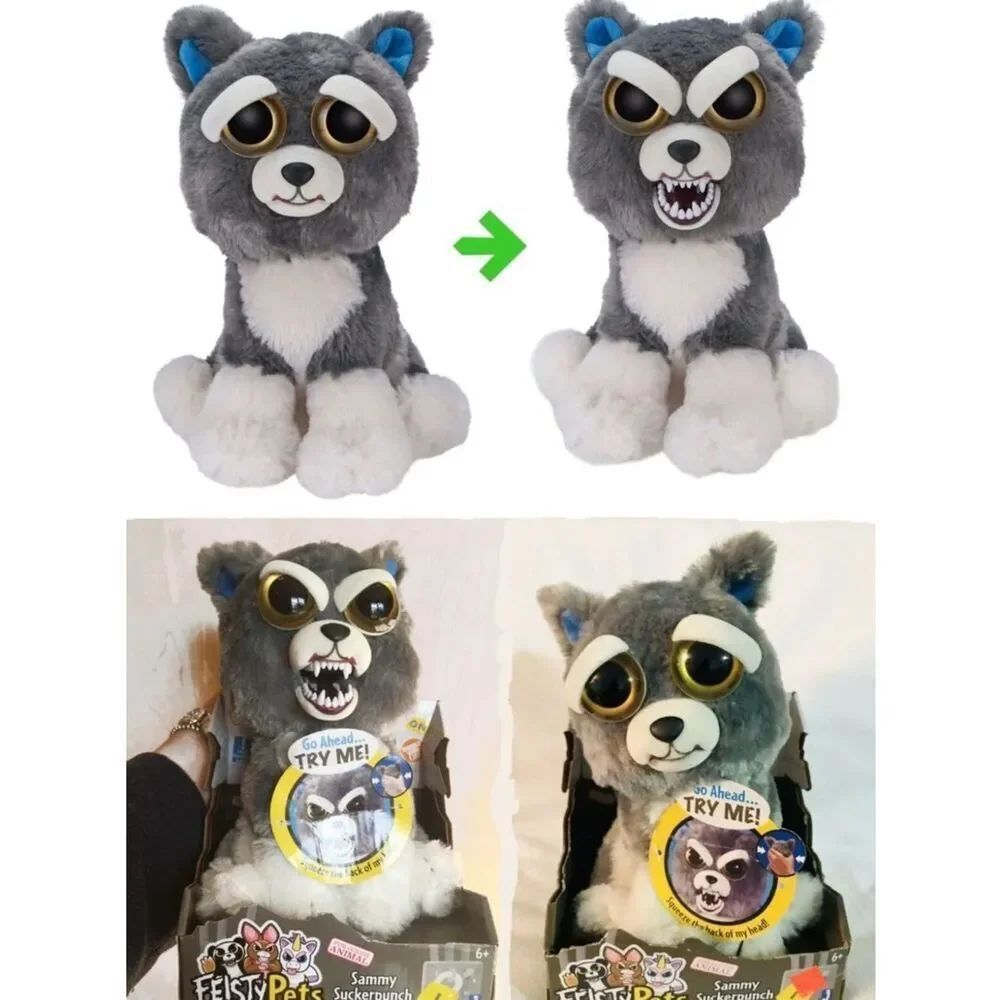 SAMMY SUCKERPUNCH DOG STUFFEDโANIMAL HAPPYโANGRY